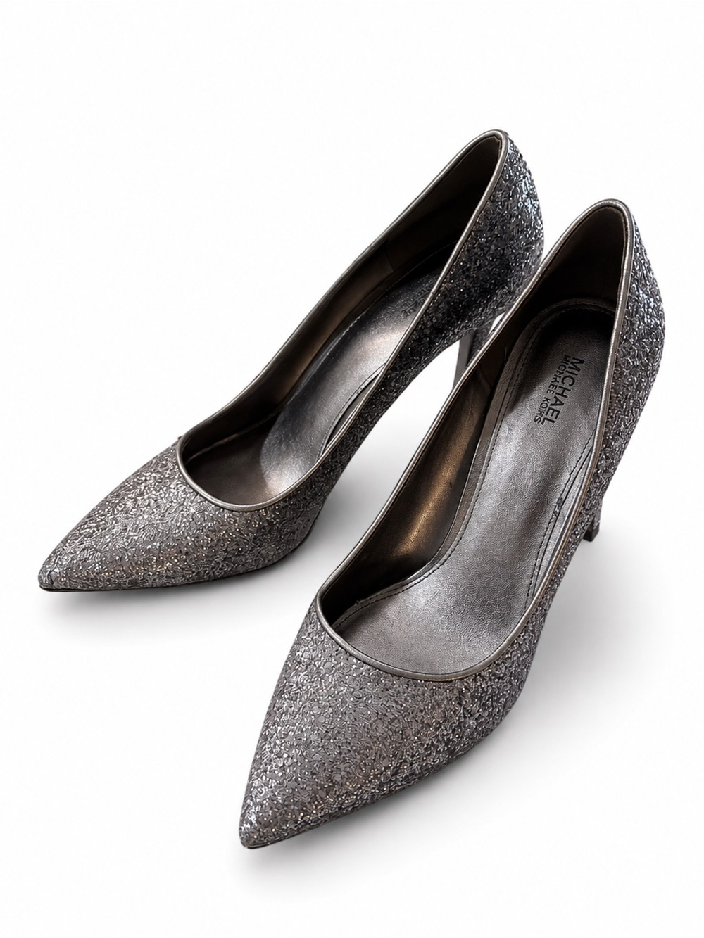 Michael Kors Glitter Pointed Toe Pumps l Gunmetal Sparkle Stiletto Heels